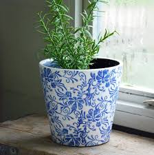 Cache pot en céramique Bluebell Yard Grand Glaçage Craquelé